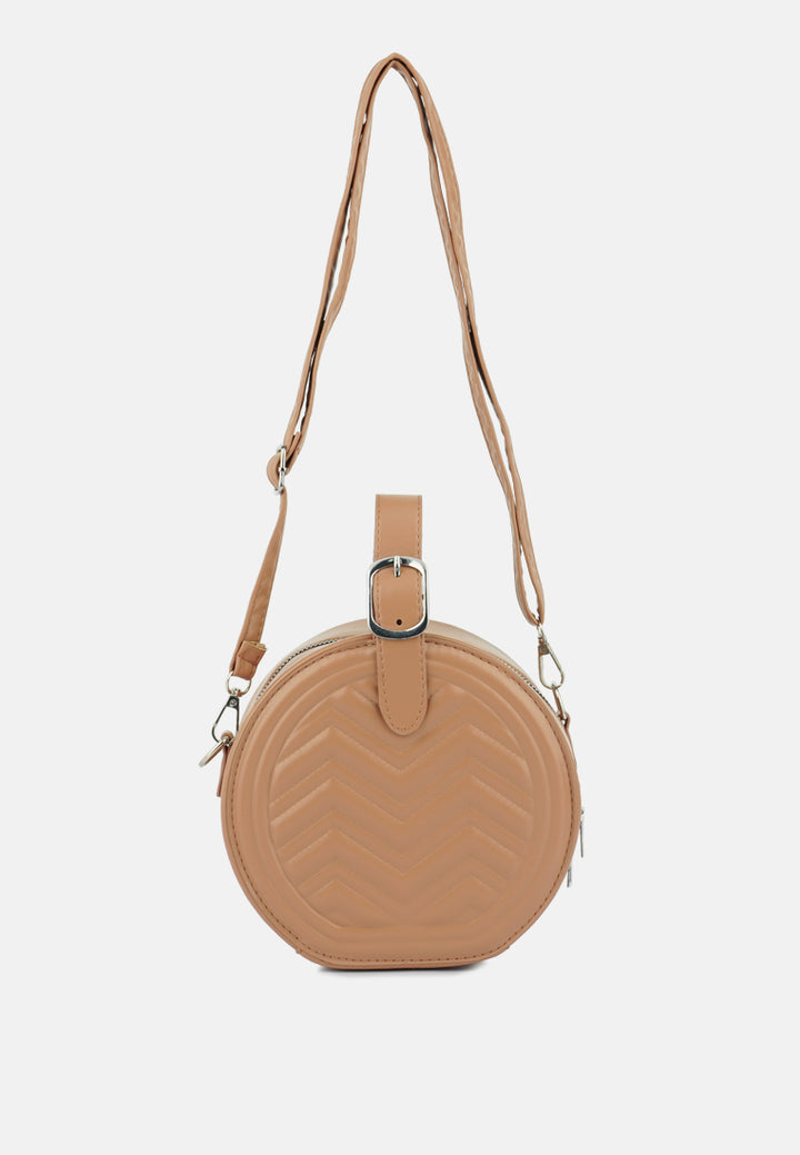 round quilted sling bag#color_tan
