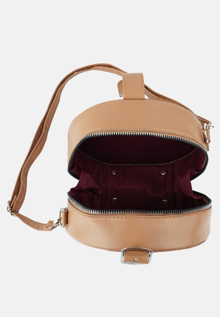 round quilted sling bag#color_tan