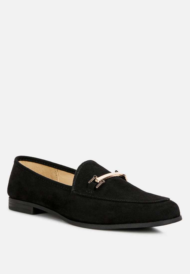 zaara solid faux suede loafers by ruw#color_black
