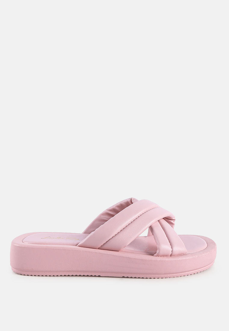 ouette quilted cross strap puffer slides#color_pink