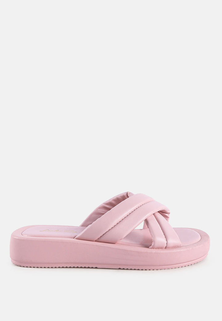 ouette quilted cross strap puffer slides#color_pink