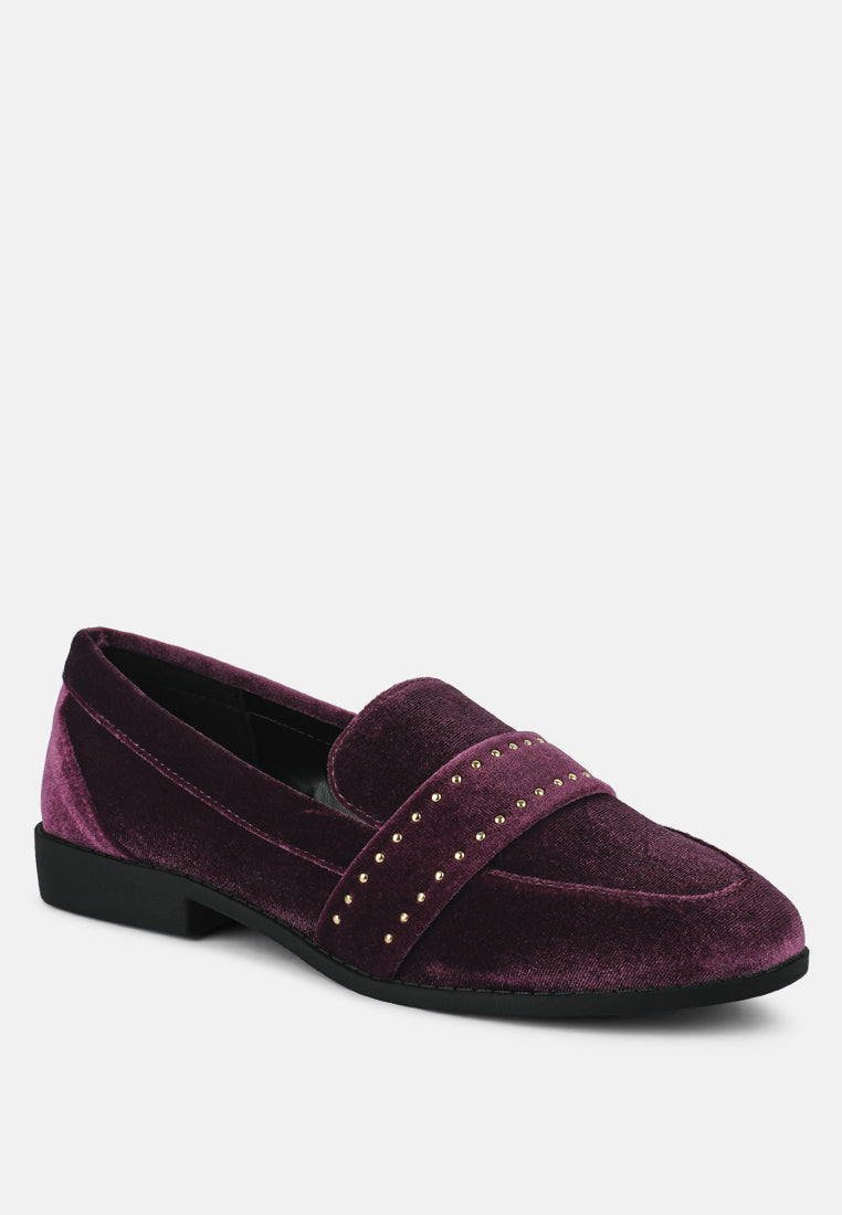 walkin stud detail velvet loafers by ruw#color_burgundy