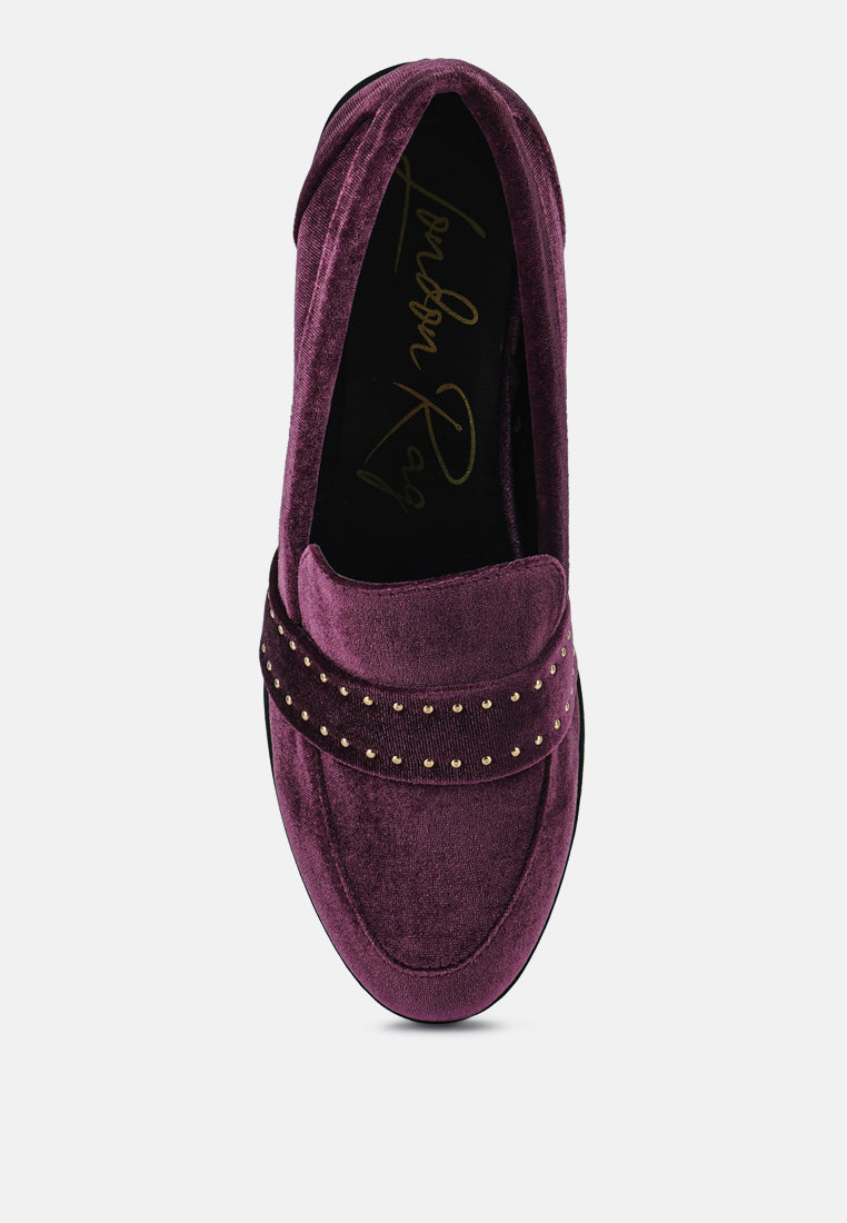 walkin stud detail velvet loafers by ruw#color_burgundy