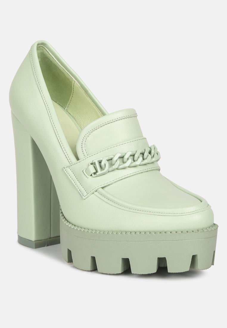 chunky chain link heeled loafers by ruw#color_green