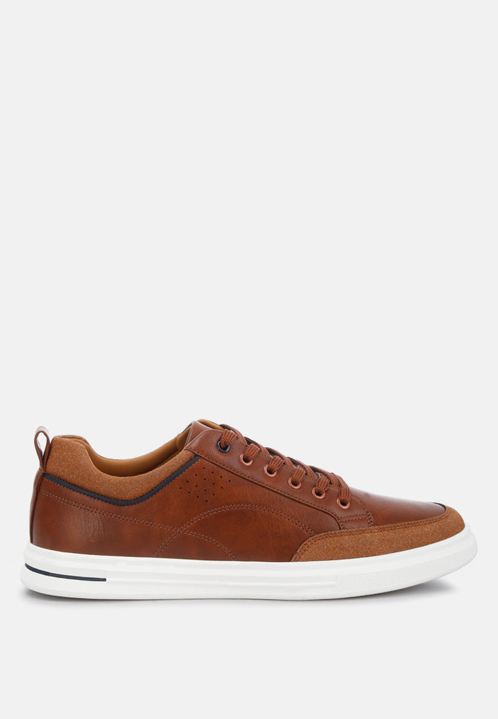 men's faux leather casual sneakers#color_tan