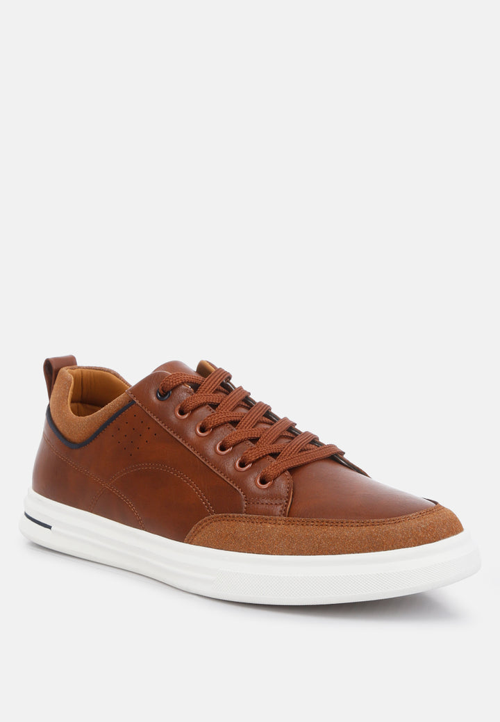 men's faux leather casual sneakers#color_tan