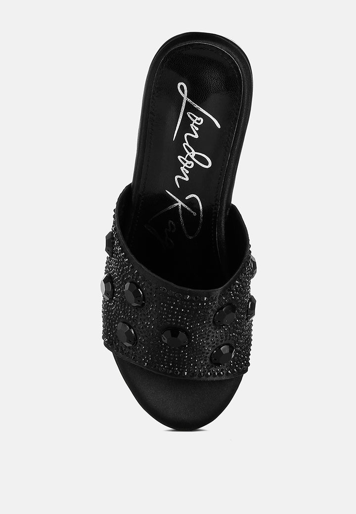 diamante & rhinestone flatform sandals by ruw#color_black