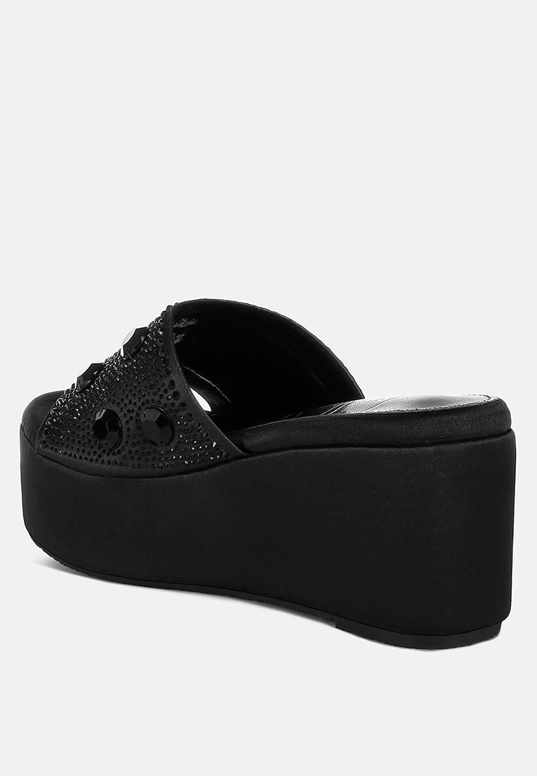 diamante & rhinestone flatform sandals by ruw#color_black