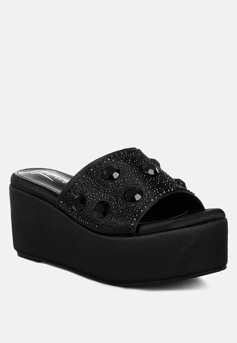 diamante & rhinestone flatform sandals by ruw#color_black