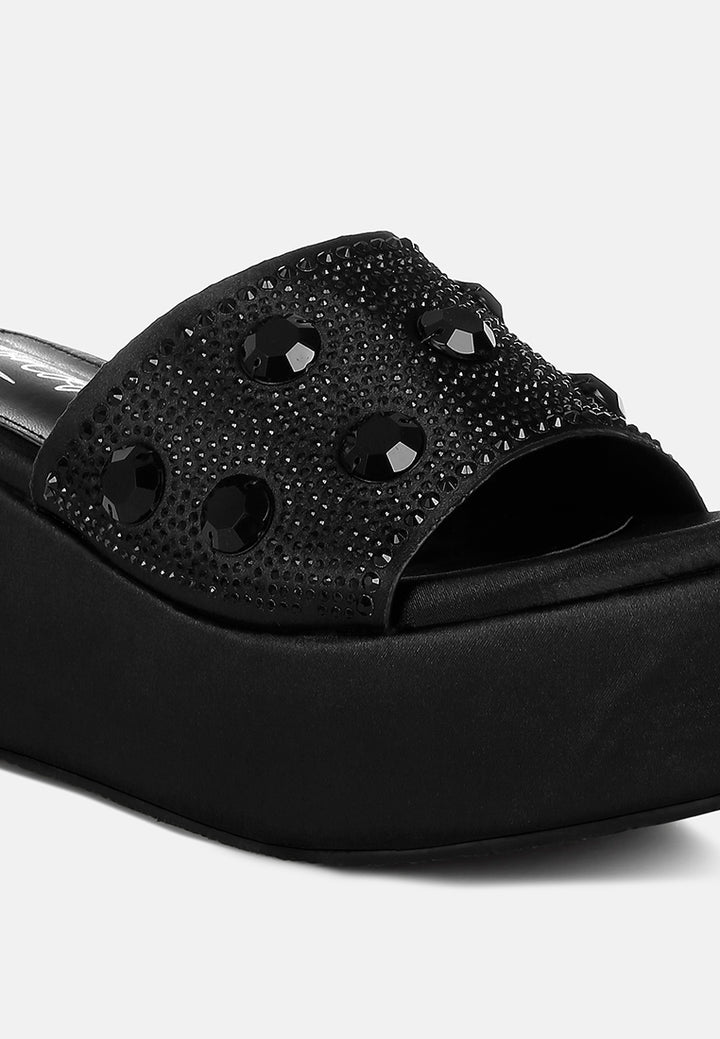 diamante & rhinestone flatform sandals by ruw#color_black