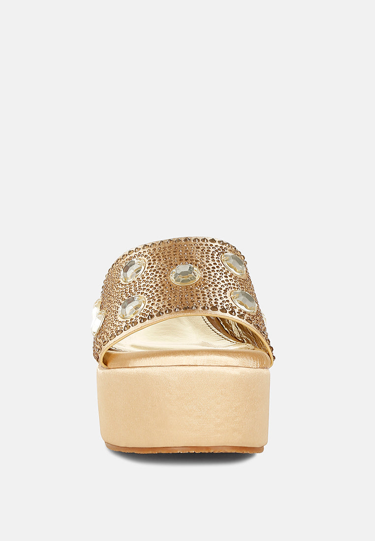 diamante & rhinestone flatform sandals by ruw#color_gold