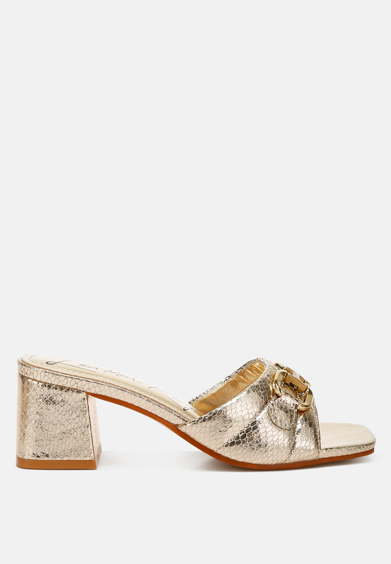 horsebit detail snake print sandals by ruw#color_gold