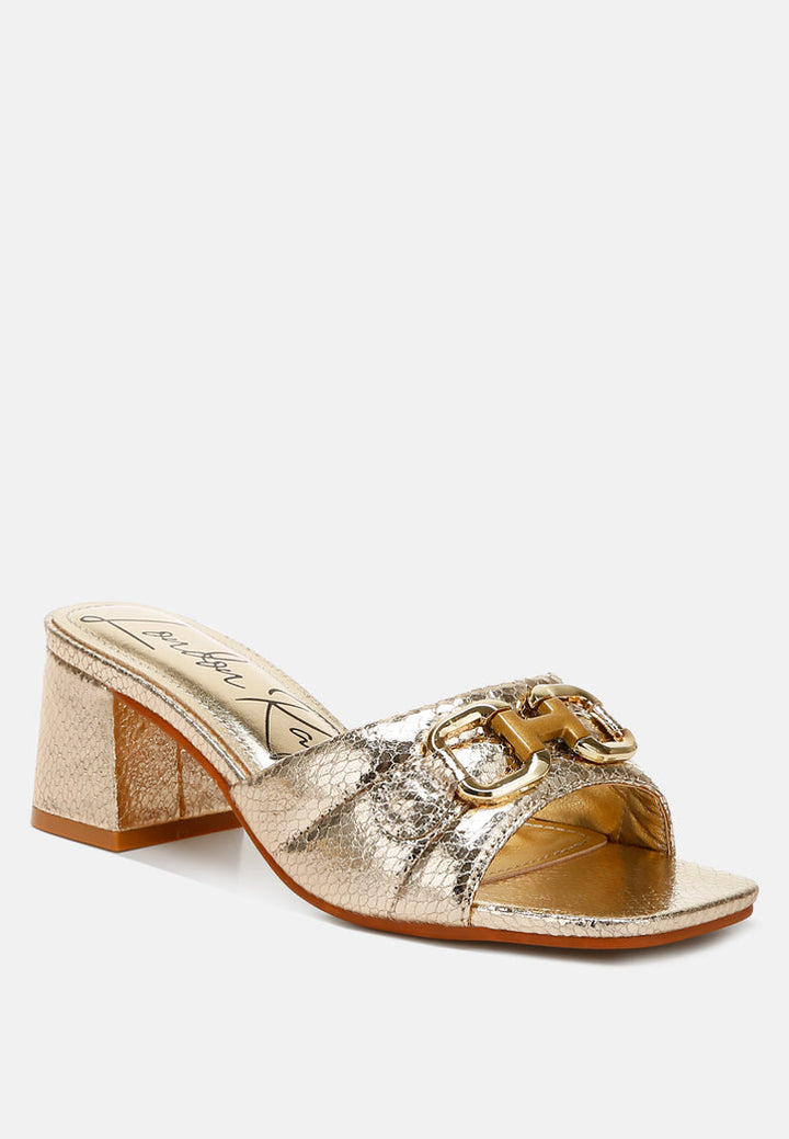 horsebit detail snake print sandals by ruw#color_gold