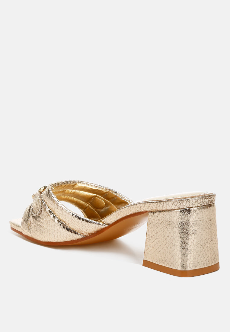 horsebit detail snake print sandals by ruw#color_gold