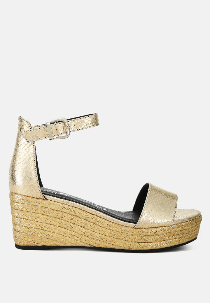 faux leather snake wedge espadrilles by ruw#color_gold