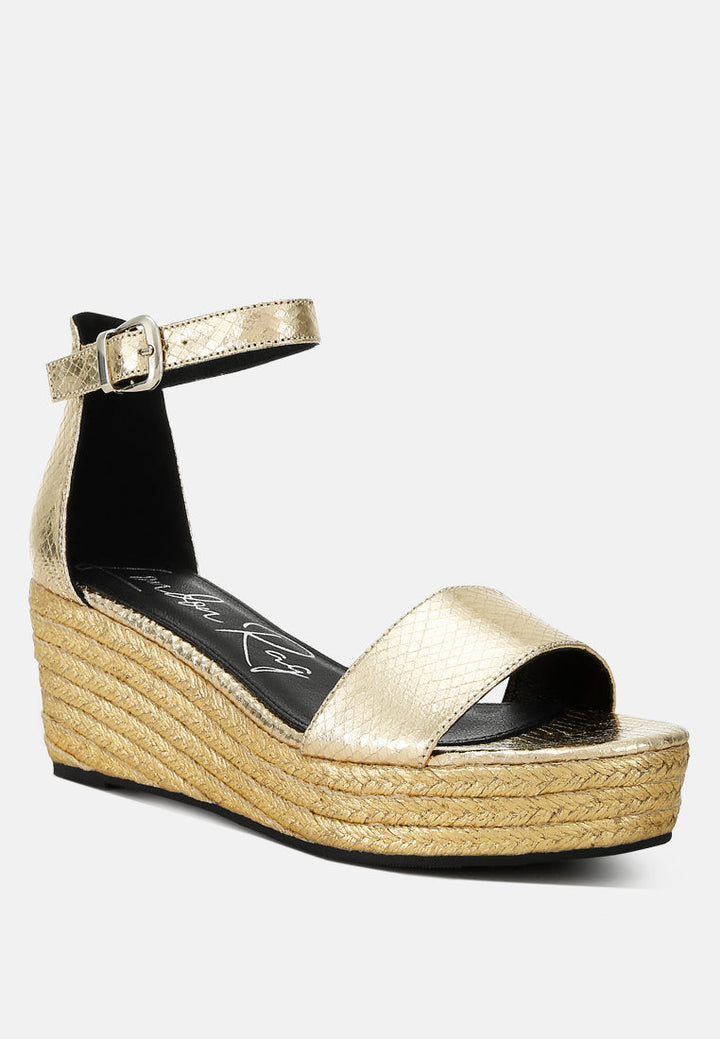 faux leather snake wedge espadrilles by ruw#color_gold