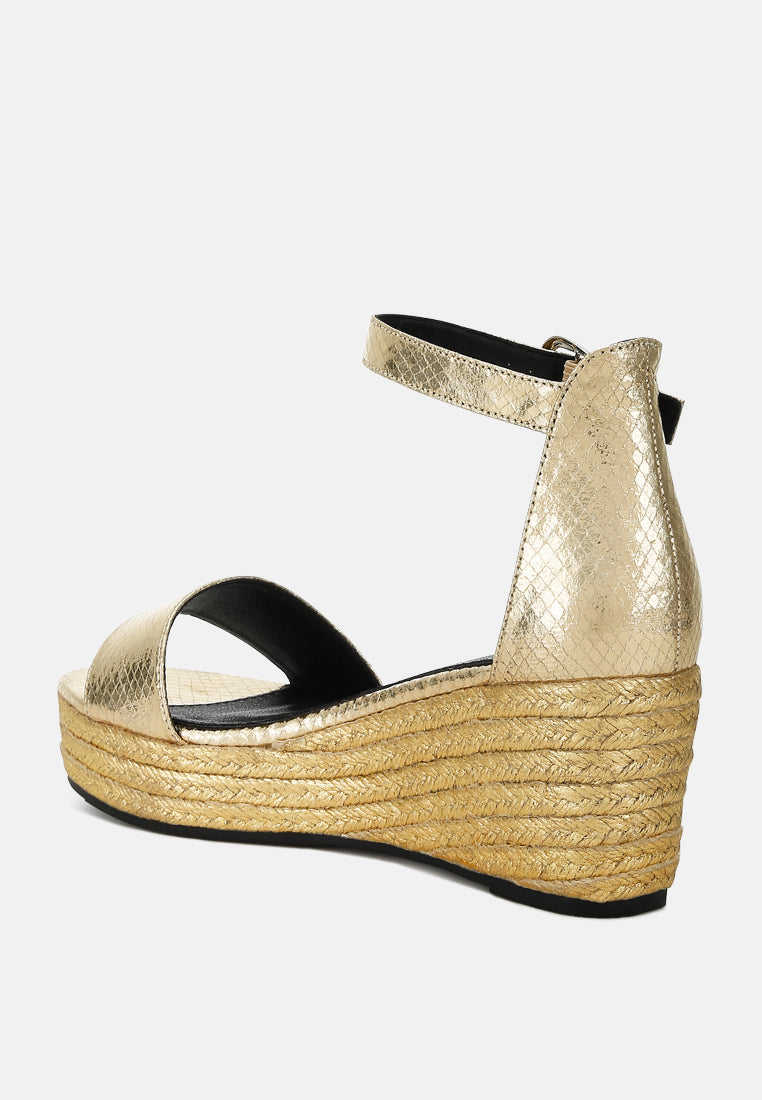 faux leather snake wedge espadrilles by ruw#color_gold