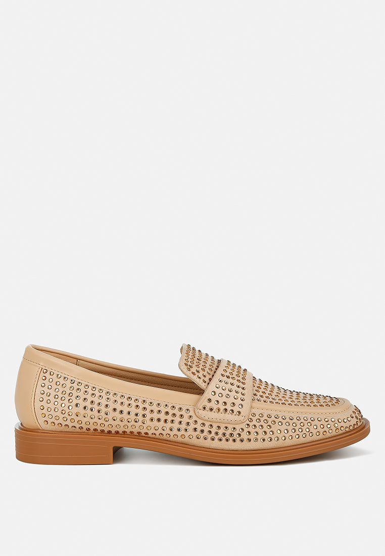 rhinestones embellished loafers by ruw#color_beige