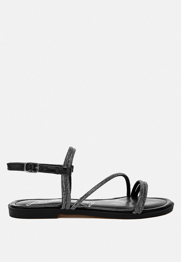 rhinestone strappy flat sandals by ruw#color_black