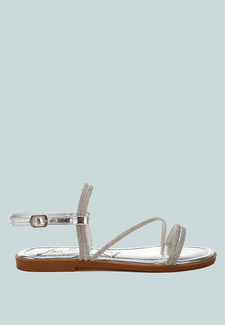 rhinestone strappy flat sandals by ruw#color_silver