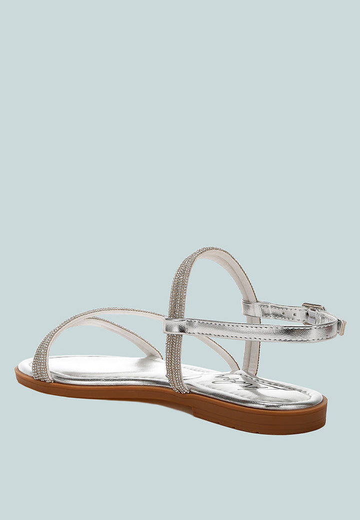 rhinestone strappy flat sandals by ruw#color_silver