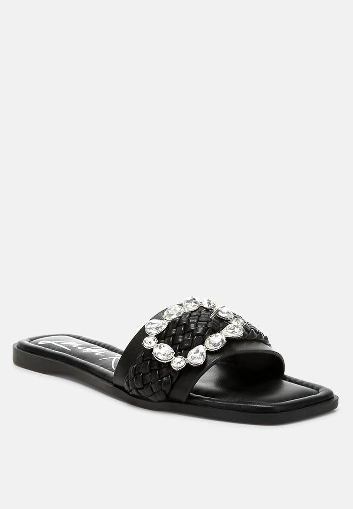 diamante flat sandals by ruw#color_black