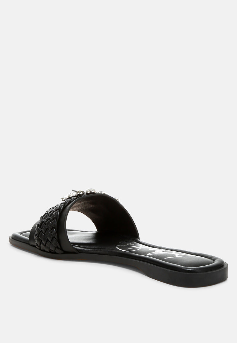 diamante flat sandals by ruw#color_black