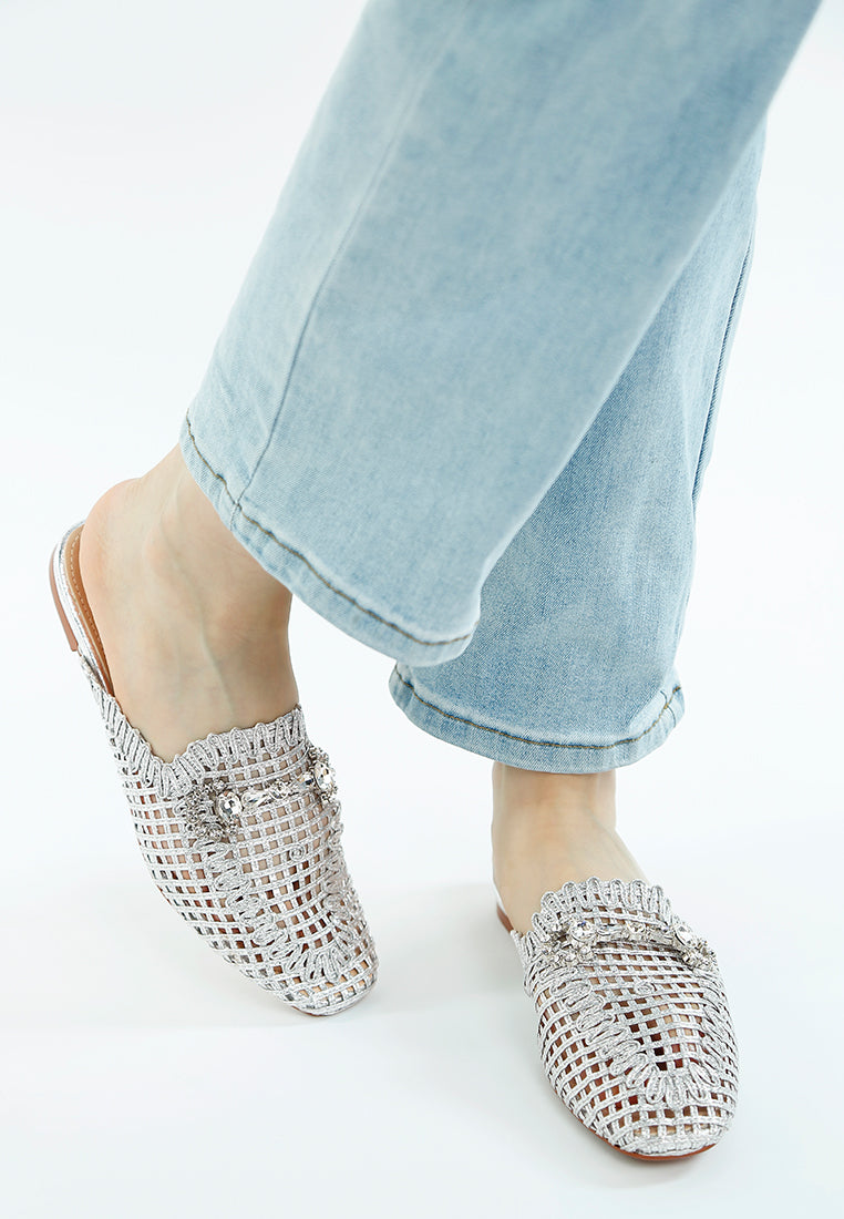 metallic woven diamante mules by ruw#color_silver