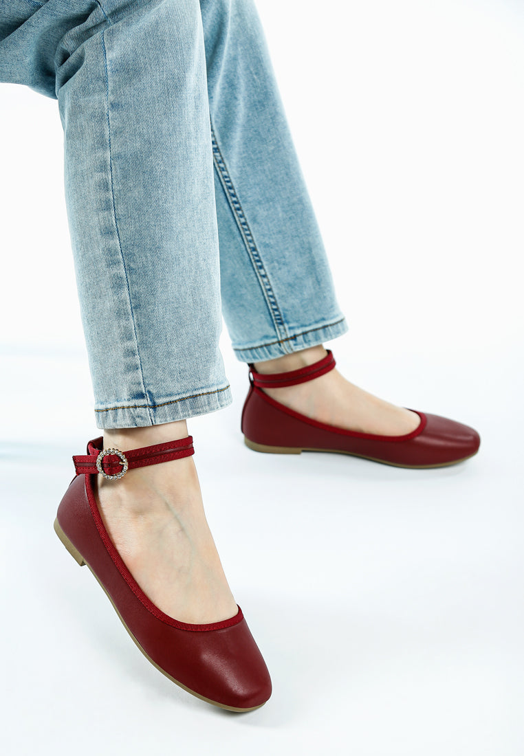 ankle strap detail ballet flats by ruw#color_burgundy