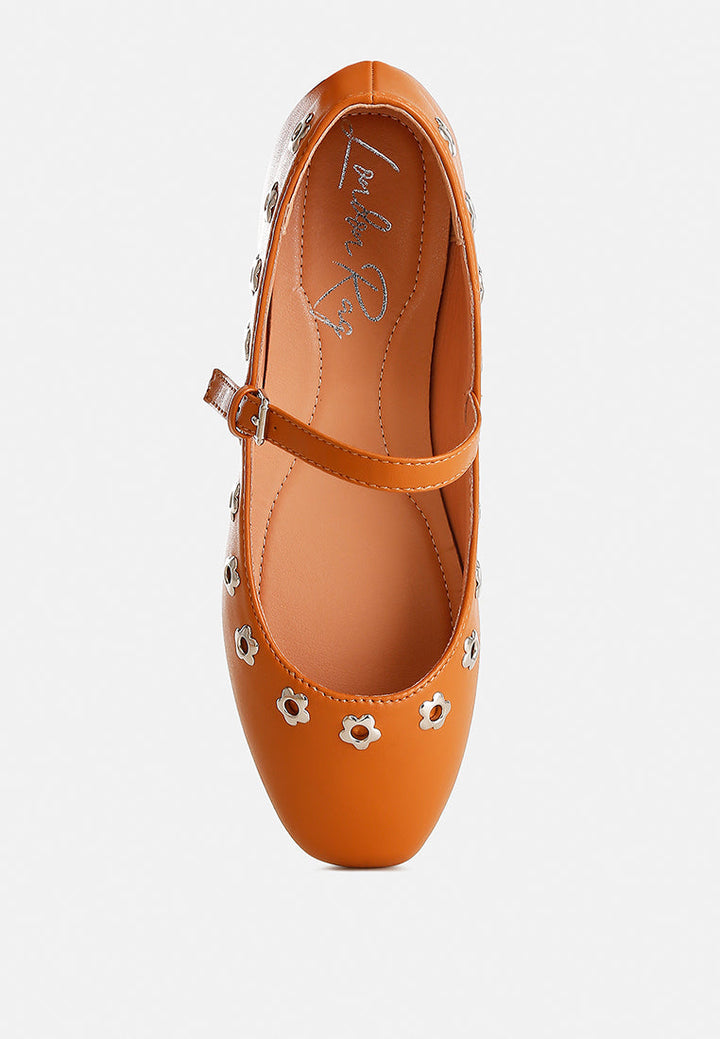 floral eyelet strapped ballerinas by ruw #color_tan