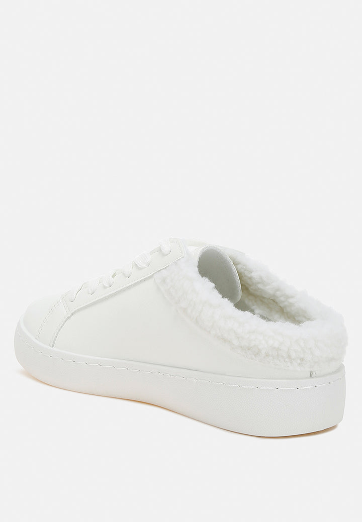 fur collar slip on sneakers by RUW#colour_white