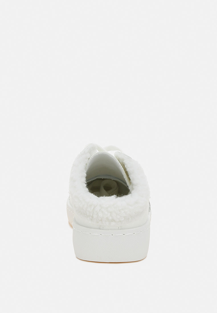 fur collar slip on sneakers by RUW#colour_white