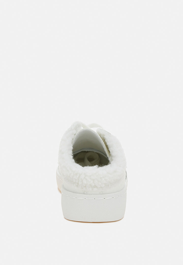 fur collar slip on sneakers by RUW#colour_white