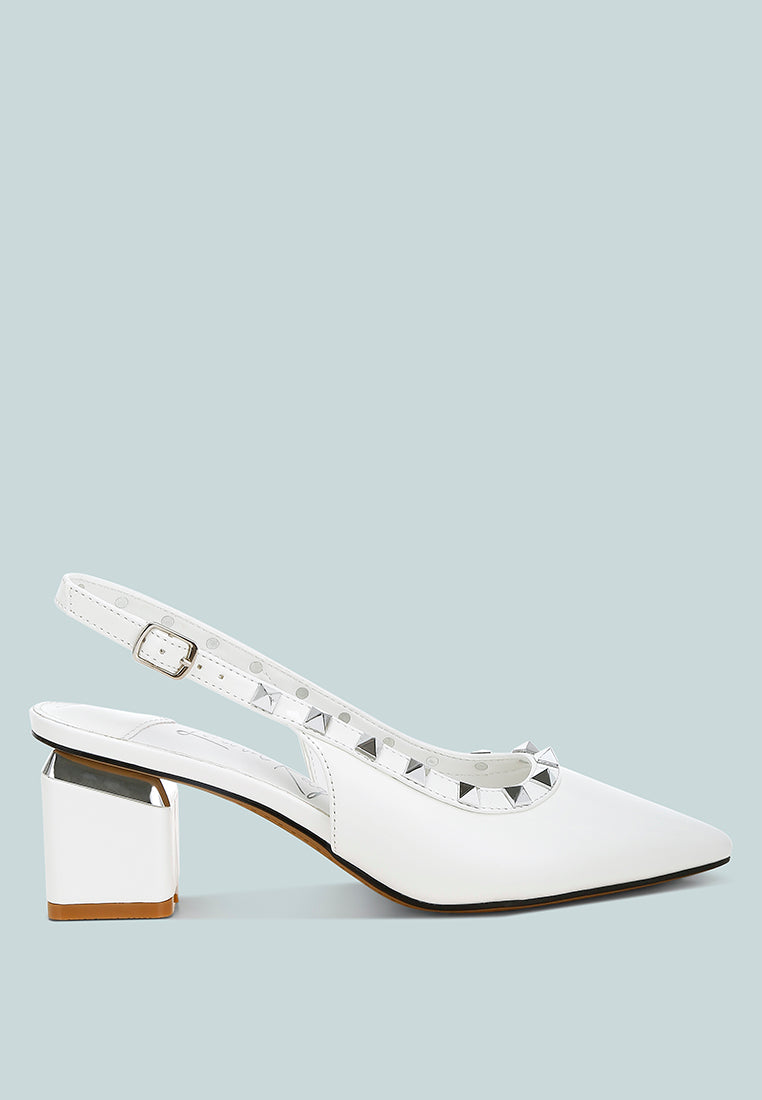 stud embellished slingback sandals by ruw#color_white