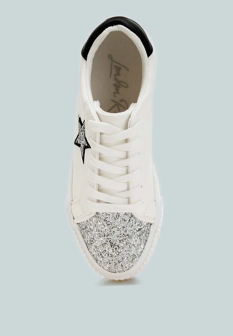 glitter patch chunky sneakers by ruw#color_white-silver