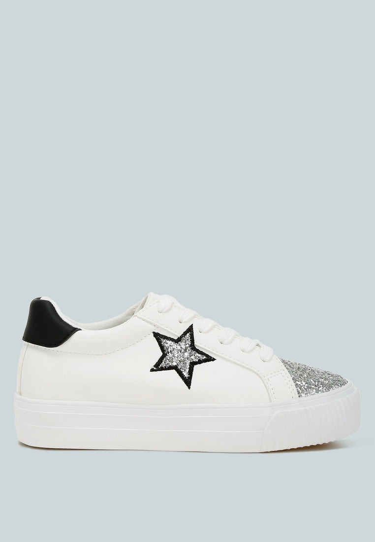 glitter patch chunky sneakers by ruw#color_white-silver