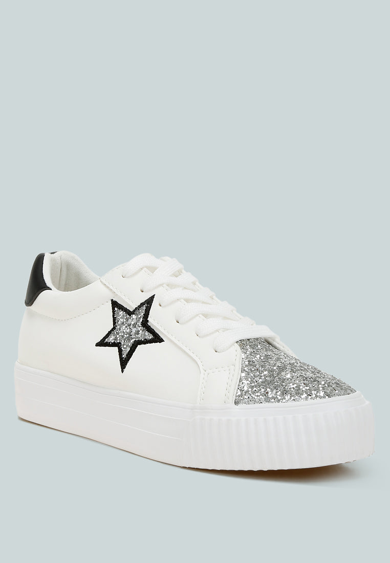 glitter patch chunky sneakers by ruw#color_white-silver