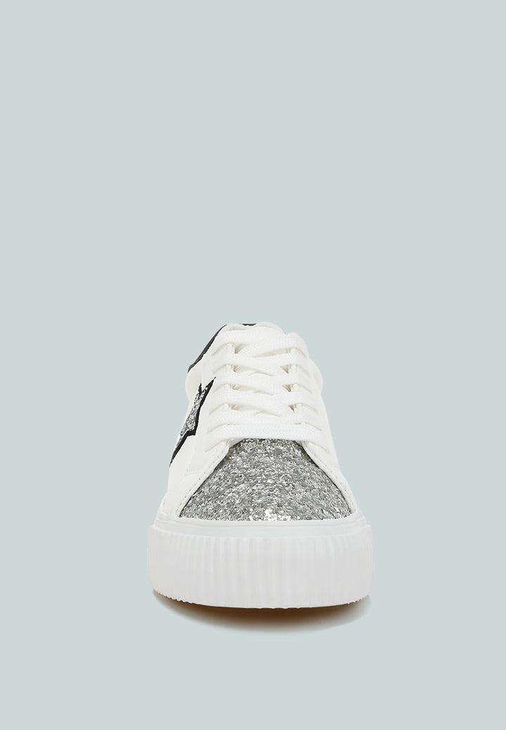 glitter patch chunky sneakers by ruw#color_white-silver