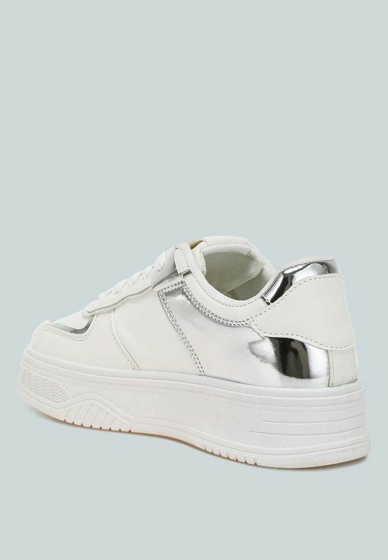 metallic paneling platform sneakers by ruw#color_white-silver