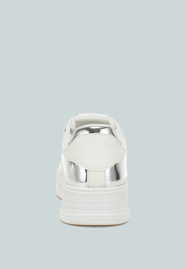 metallic paneling platform sneakers by ruw#color_white-silver