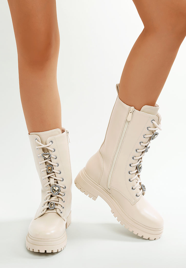 rhinestone jewelled chunky boots by ruw#color_beige