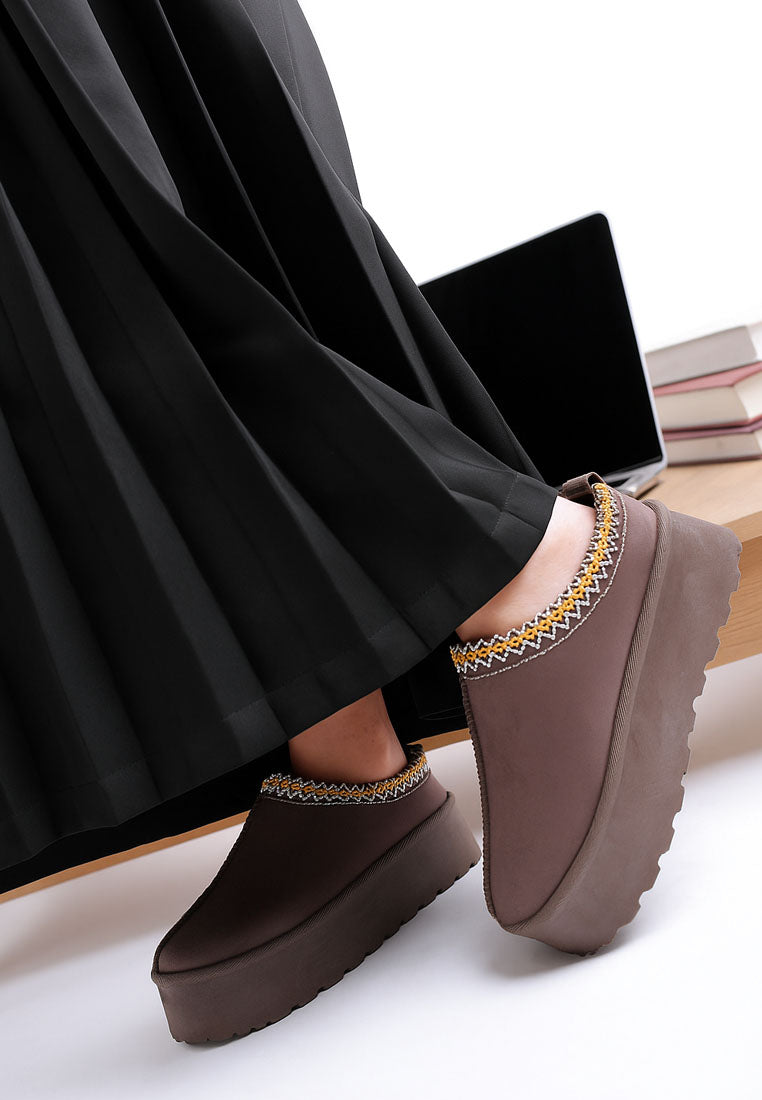 embroidered platform faux fur classic slip-on by ruw#color_brown