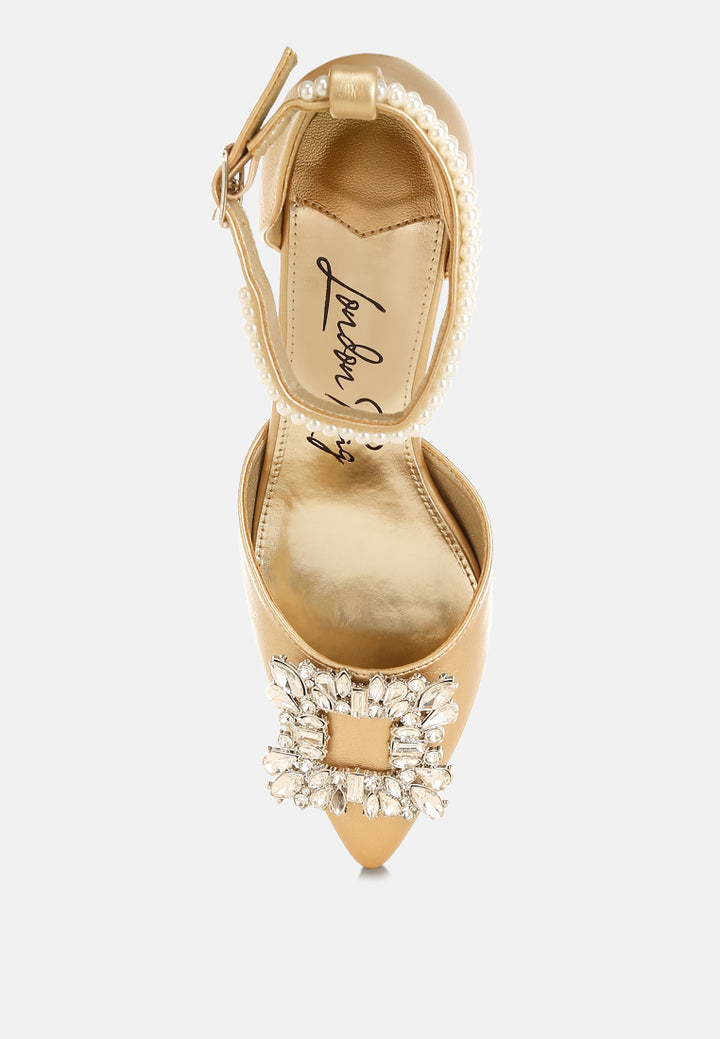 onkana diamante brooch kitten heel sandals#color_gold