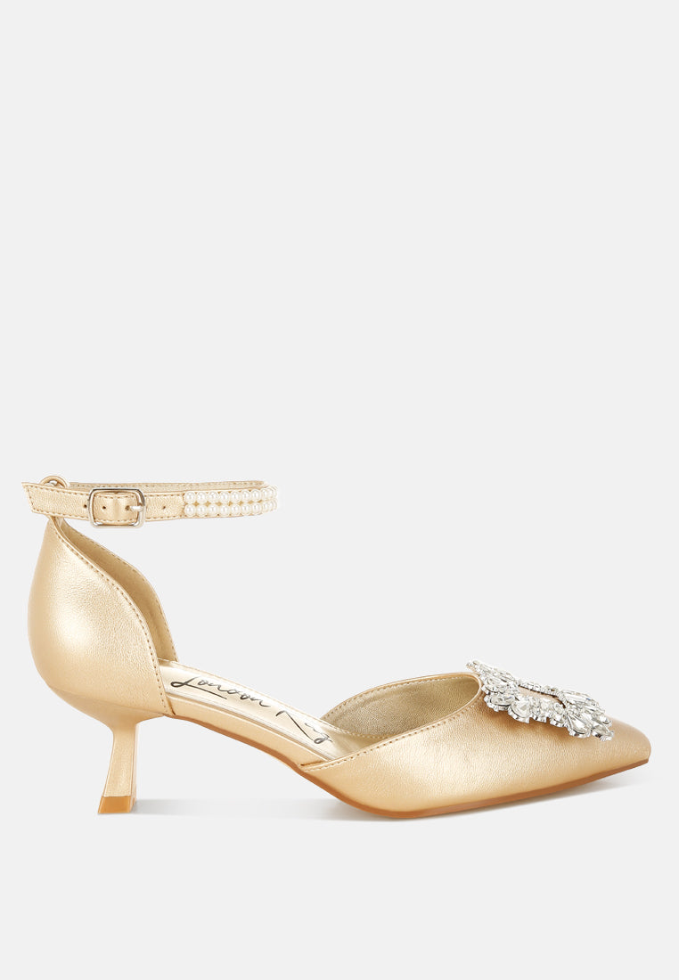 onkana diamante brooch kitten heel sandals#color_gold