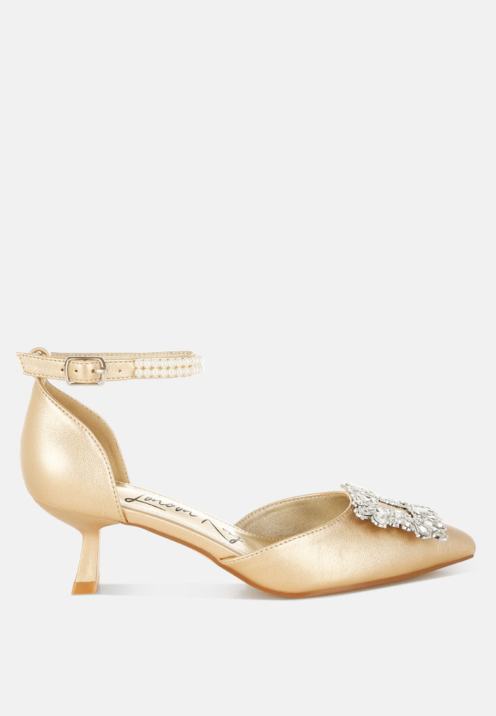onkana diamante brooch kitten heel sandals#color_gold