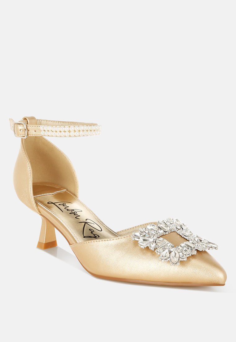onkana diamante brooch kitten heel sandals#color_gold