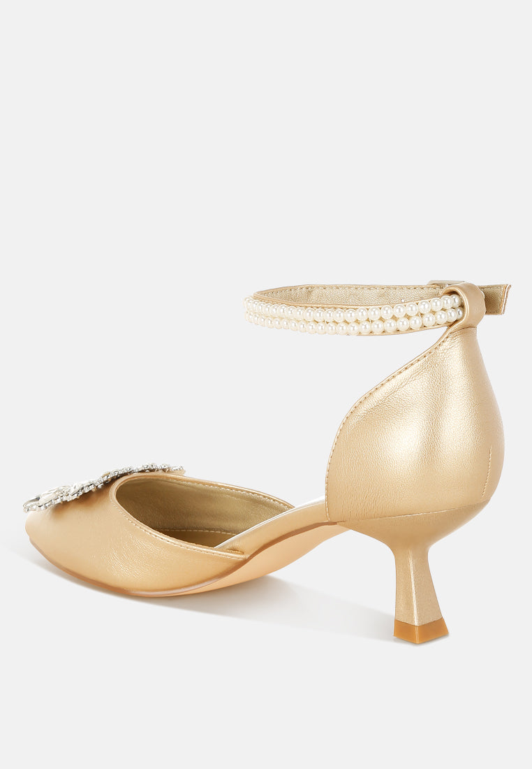 onkana diamante brooch kitten heel sandals#color_gold