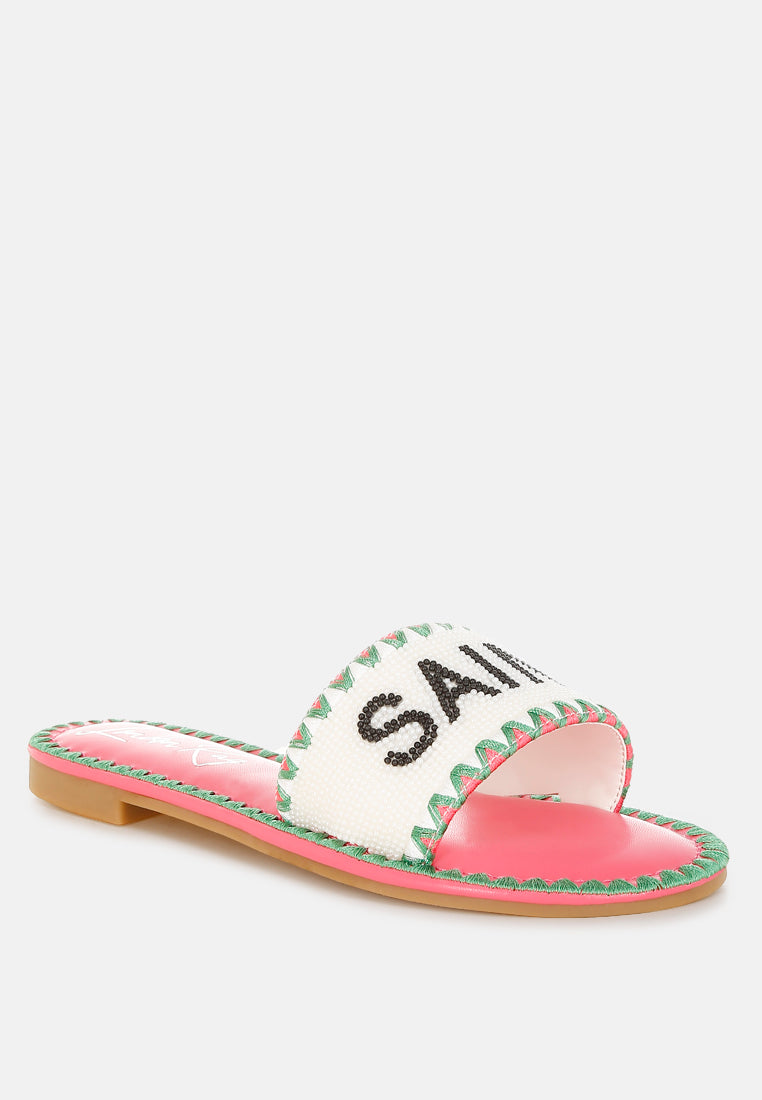 getaway beaded saint tropez flat slip ons#color_pink