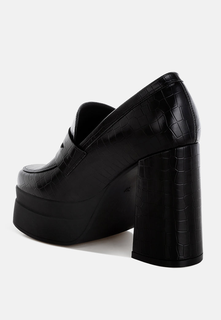 edwina chunky penny strap heeled loafers#color_black