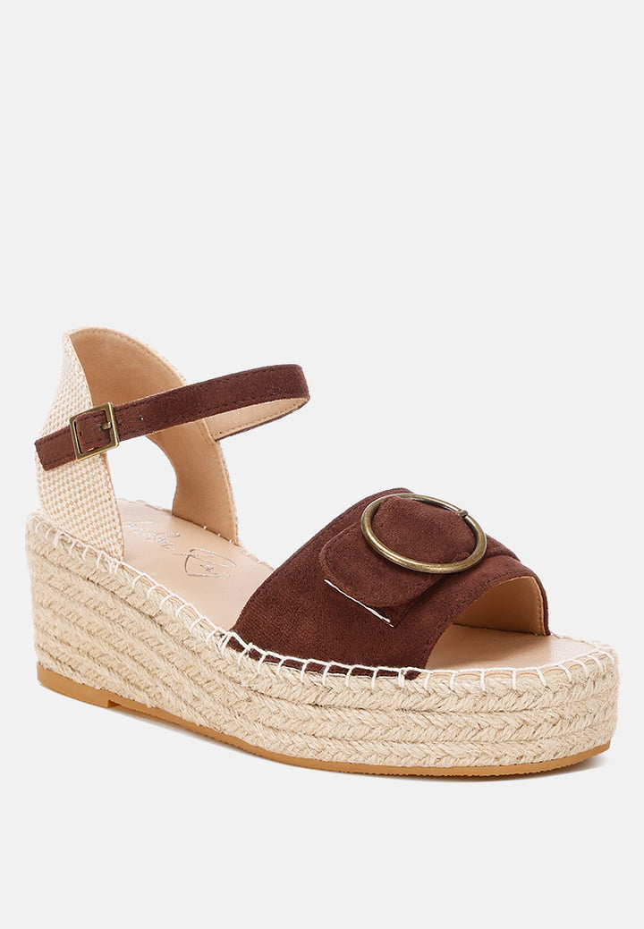 amilta buckle detail espadrille wedges#color_brown